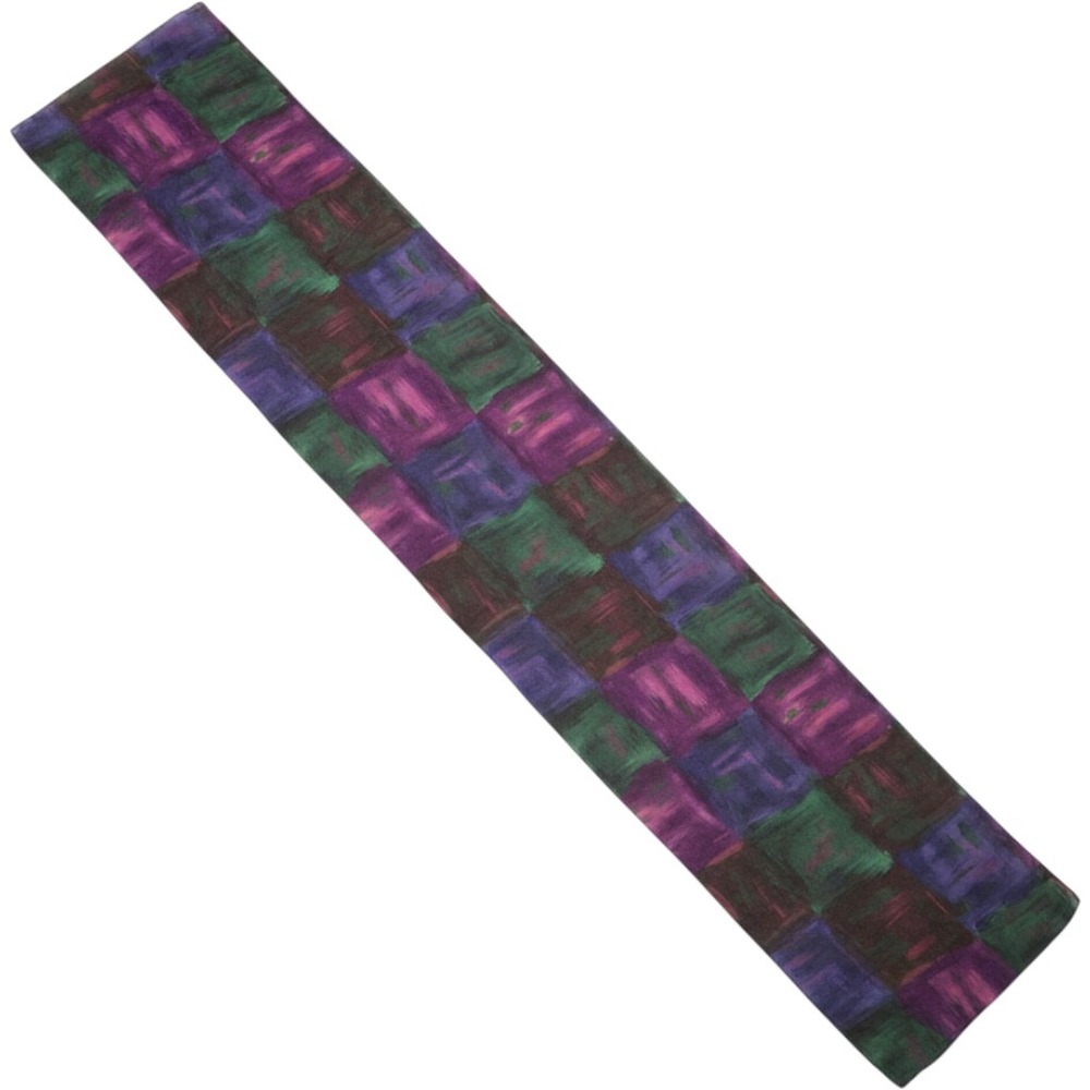 Vintage Abstract Watercolor Silk Chiffon Scarf Purple Green Jewel Tone 63x11‎